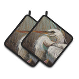Caroline'S Treasures White Egret Pair Of Pot Holders Jmk1212Pthd, 7.5Hx7.5W, Multicolor