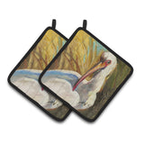 Caroline'S Treasures White Ibis Pair Of Pot Holders Jmk1222Pthd, 7.5Hx7.5W, Multicolor