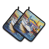 Caroline'S Treasures Symmetry Again Sailboats Pair Of Pot Holders Jmk1243Pthd, 7.5Hx7.5W, Multicolor