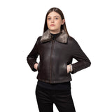 Sadie Women's Brown Leather Jacket with Faux Fur Collar