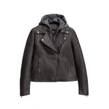 Camilla Women's Leather Jacket with Detachable Hoodie