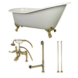 Aqua Eden Kct7D653129C2 62-Inch Cast Iron Single Slipper Clawfoot Tub Combo With Faucet And Supply Lines, White/Polished Brass