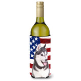 Usa American Flag With Alaskan Malamute Wine Bottle Beverage Insulator Hugger Kj1154Literk
