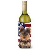Usa American Flag With Yorkie Puppy / Yorkshire Terrier Wine Bottle Beverage Insulator Hugger Kj1160Literk