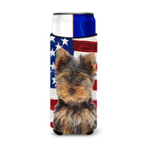 Usa American Flag With Yorkie Puppy / Yorkshire Terrier Ultra Beverage Insulators For Slim Cans Kj1160Muk