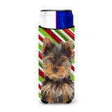 Candy Cane Holiday Christmas Yorkie Puppy / Yorkshire Terrier Ultra Beverage Insulators For Slim Cans Kj1174Muk