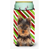 Candy Cane Holiday Christmas Yorkie Puppy / Yorkshire Terrier Tall Boy Beverage Insulator Hugger Kj1174Tbc