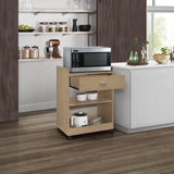 Centennial Wheeled Kitchen Island Microwave Serving Cart With Storage, Beech Wood