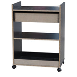 Centennial Wheeled Kitchen Island Microwave Serving Cart With Storage, Oak Black Wood