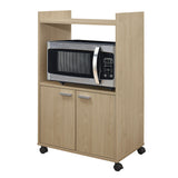 Centennial Wheeled Kitchen Island Microwave Storage Cabinet, Beech Wood