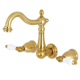 Kingston Brass Ks1257Pl 8-Inch Center Wall Mount Bathroom Faucet, Brushed Brass