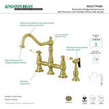 Kingston Brass Ks3277Plbs Restoration 8-Inch Bridge Kitchen Faucet With Sprayer, Brushed Brass