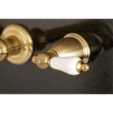 Kingston Brass Ks7127Pl 8-Inch Center Wall Mount Bathroom Faucet, Brushed Brass