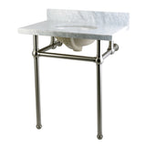 Kingston Brass KVPB30MB8 Templeton 30X22 Carrara Marble Vanity Top with Brass Feet Combo, Carrara Marble/Brushed Nickel