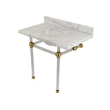 Kingston Brass KVPB3630MA7 Templeton 36X22 Carrara Marble Vanity Top with Clear Acrylic Feet Combo, Carrara Marble/Brushed Brass