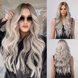 Long Wavy Blonde Ombre Wig for Women - Natural Looking Synthetic Hair Wig for Daily Wear, Parties, Cosplay