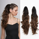 Ombre Long Wavy Claw Clip Ponytail Extension - Dark Root to Brown Synthetic Hairpiece for Women