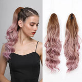 Long Curly Claw Clip Ponytail Extension - Dark Root to Light Pink Ombre Synthetic Hairpiece for Women