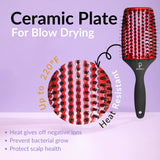INATEKPRO Curved Vented Boar Bristle Detangler Brush - RED | LARGE
