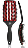 INATEKPRO Curved Vented Boar Bristle Detangler Brush - RED | LARGE