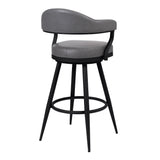Justin 30 Bar Height Barstool In A Black Powder Coated Finish And Vintage Grey Faux Leather