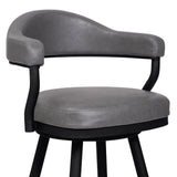Justin 30 Bar Height Barstool In A Black Powder Coated Finish And Vintage Grey Faux Leather