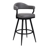Justin 30 Bar Height Barstool In A Black Powder Coated Finish And Vintage Grey Faux Leather