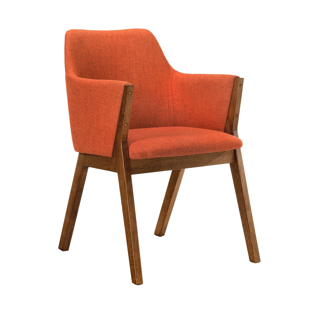 Renzo Orange Fabric And Walnut Wood Dining Side Chairs - Set Of 2
