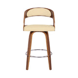 Shelly Contemporary 26 Counter Height Swivel Barstool In Walnut Wood Finish And Cream Faux Leather