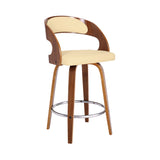 Shelly Contemporary 26 Counter Height Swivel Barstool In Walnut Wood Finish And Cream Faux Leather