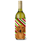 Dachshund Candy Cane Holiday Christmas Wine Bottle Beverage Insulator Beverage Insulator Hugger