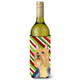 Silky Terrier Candy Cane Holiday Christmas Wine Bottle Beverage Insulator Beverage Insulator Hugger