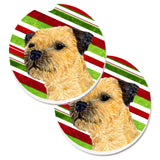 Caroline'S Treasures Border Terrier Candy Cane Holiday Christmas Set Of 2 Cup Holder Car Coasters Lh9233Carc, 2.56, Multicolor