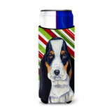 Basset Hound Candy Cane Holiday Christmas Ultra Beverage Insulators For Slim Cans Lh9239Muk