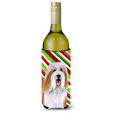Bearded Collie Candy Cane Holiday Christmas Wine Bottle Beverage Insulator Beverage Insulator Hugger