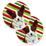 Caroline'S Treasures Corgi Candy Cane Holiday Christmas Set Of 2 Cup Holder Car Coasters Lh9243Carc, 2.56, Multicolor