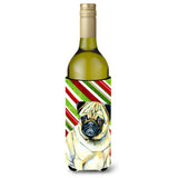 Pug Candy Cane Holiday Christmas Wine Bottle Beverage Insulator Beverage Insulator Hugger