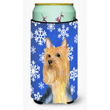 Silky Terrier Winter Snowflakes Holiday Tall Boy Beverage Insulator Beverage Insulator Hugger