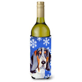 Basset Hound Winter Snowflakes Holiday Wine Bottle Beverage Insulator Beverage Insulator Hugger