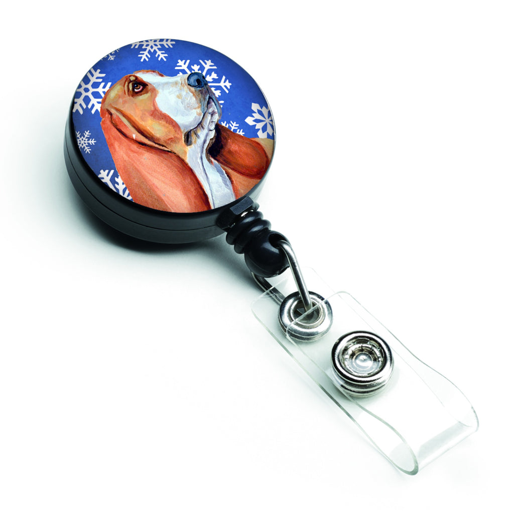 Caroline'S Treasures Basset Hound Winter Snowflakes Holiday Retractable Badge Reel, Multicolor (Lh9287Br)