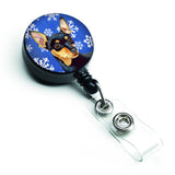 Caroline'S Treasures Min Pin Winter Snowflakes Holiday Retractable Badge Reel, Multicolor (Lh9290Br)