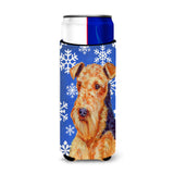 Airedale Winter Snowflakes Holiday Ultra Beverage Insulators For Slim Cans Lh9291Muk