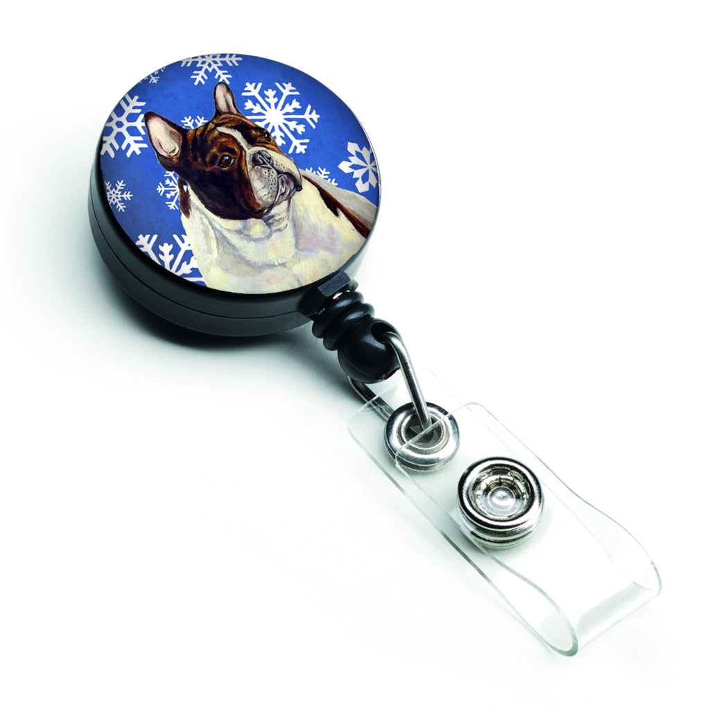 Caroline'S Treasures French Bulldog Winter Snowflakes Holiday Retractable Badge Reel, Multicolor (Lh9292Br)