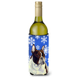 French Bulldog Winter Snowflakes Holiday Wine Bottle Beverage Insulator Beverage Insulator Hugger