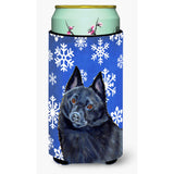 Schipperke Winter Snowflakes Holiday Tall Boy Beverage Insulator Beverage Insulator Hugger