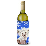 Chinese Crested Winter Snowflakes Holiday Wine Bottle Beverage Insulator Beverage Insulator Hugger