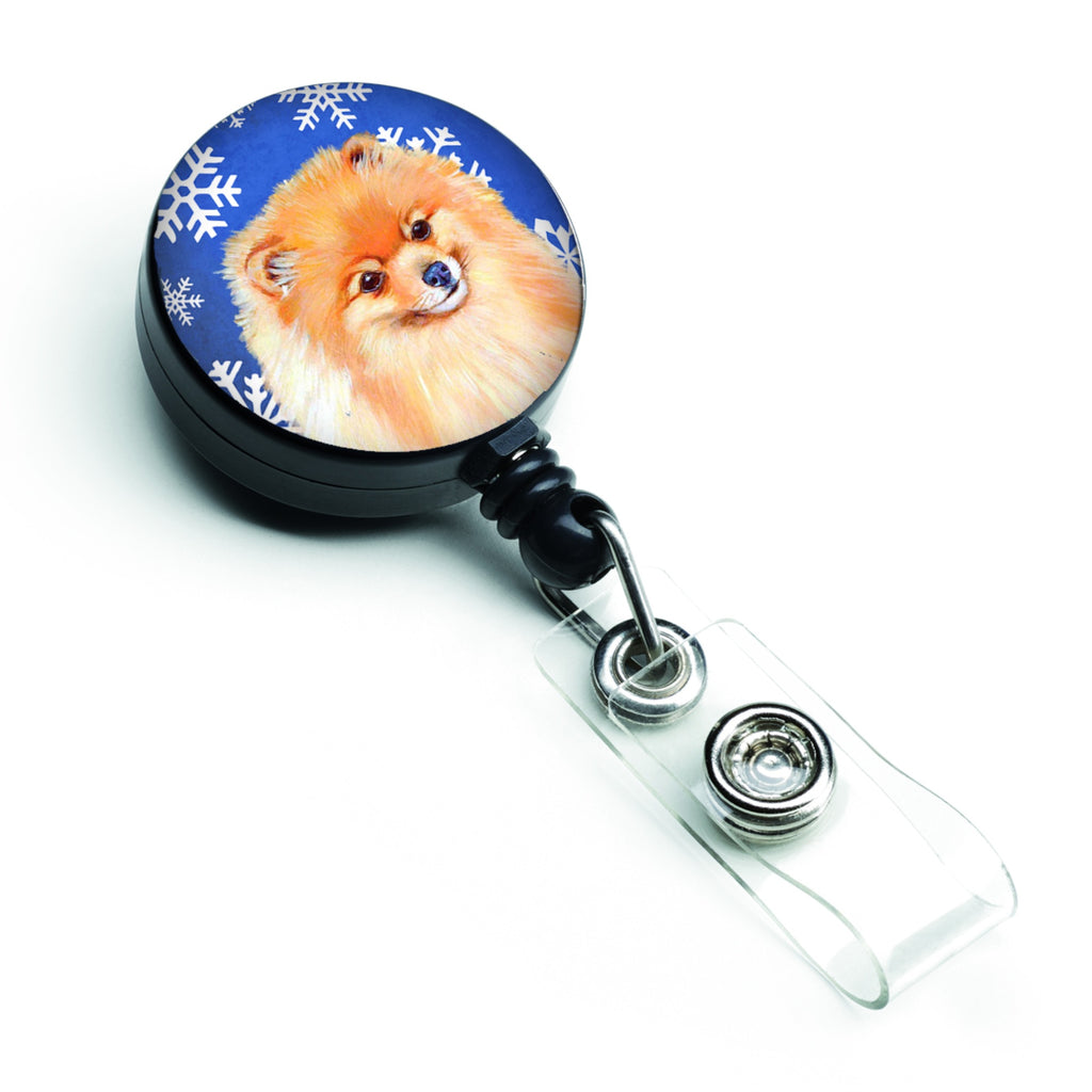 Caroline'S Treasures Pomeranian Winter Snowflakes Holiday Retractable Badge Reel, Multicolor (Lh9305Br)