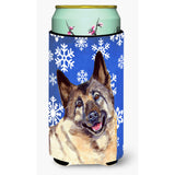 Norwegian Elkhound Winter Snowflakes Holiday Tall Boy Beverage Insulator Beverage Insulator Hugger