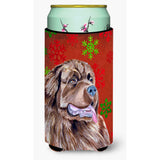 Newfoundland Red And Green Snowflakes Holiday Christmas Tall Boy Beverage Insulator Beverage Insulator Hugger