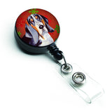 Caroline'S Treasures Basset Hound Red & Green Snowflake Christmas Badge Reel, Multicolor (Lh9327Br)